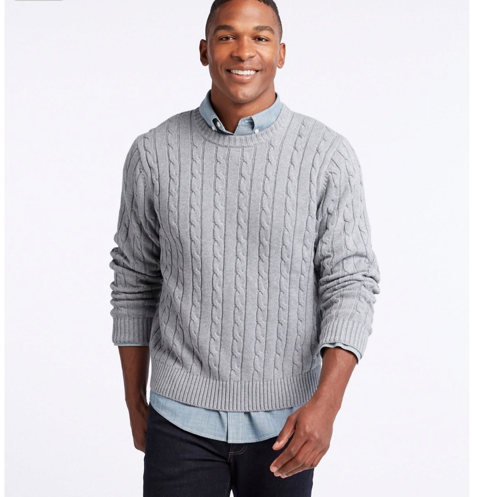 Men's Double L® Cotton Sweater Cable Crewneck Blue